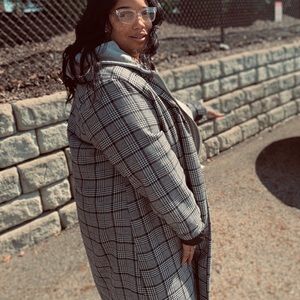 Long Plaid Blazer Jacket